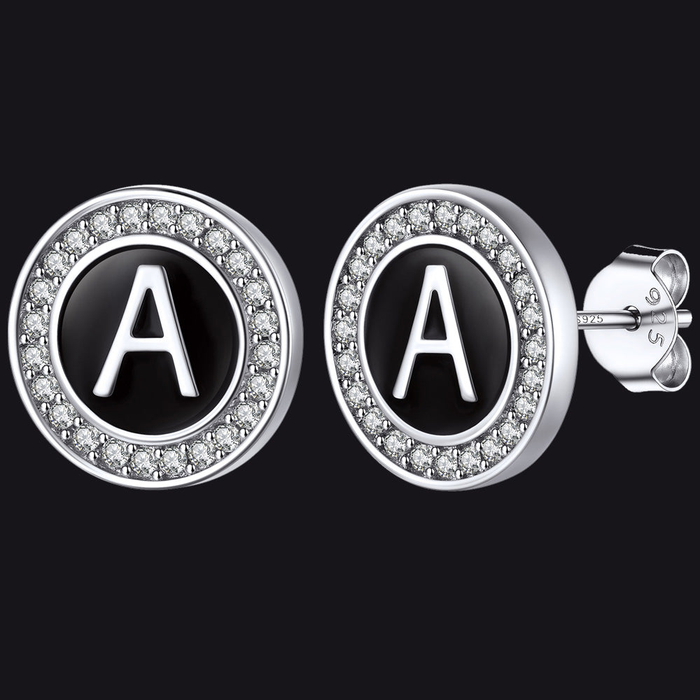 Personalized Black Initial Letter Stud Earrings for