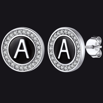 Personalized Black Initial Letter Stud Earrings for