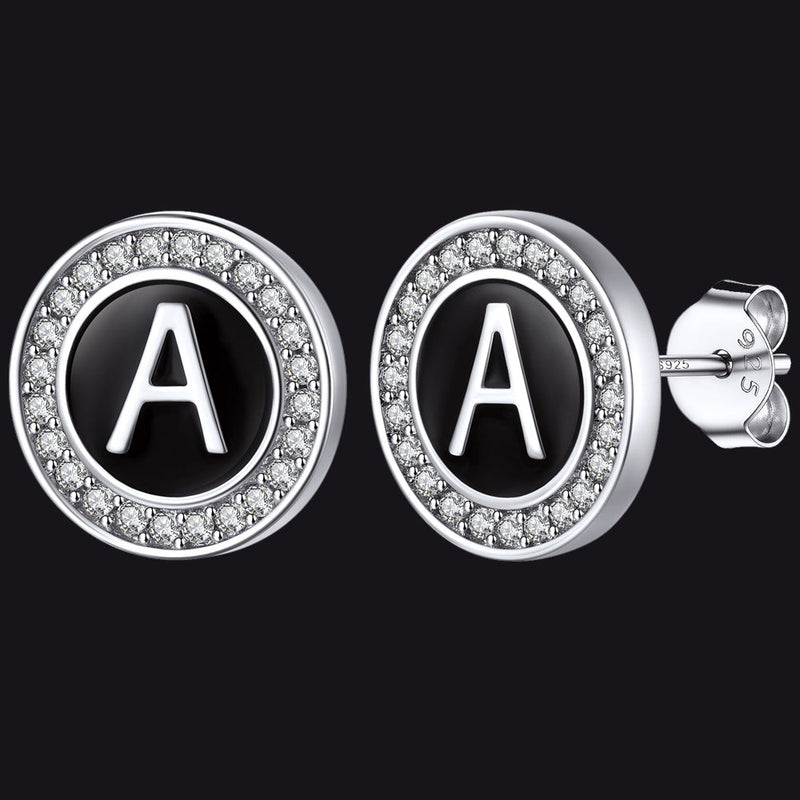 Personalized Black Initial Letter Stud Earrings for
