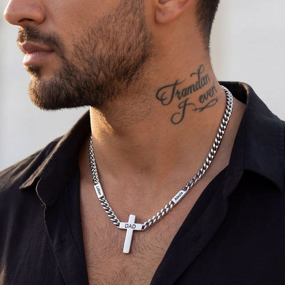 Custom Cross Cuban Link Chain Necklace With Engraved Name for 5/7mm