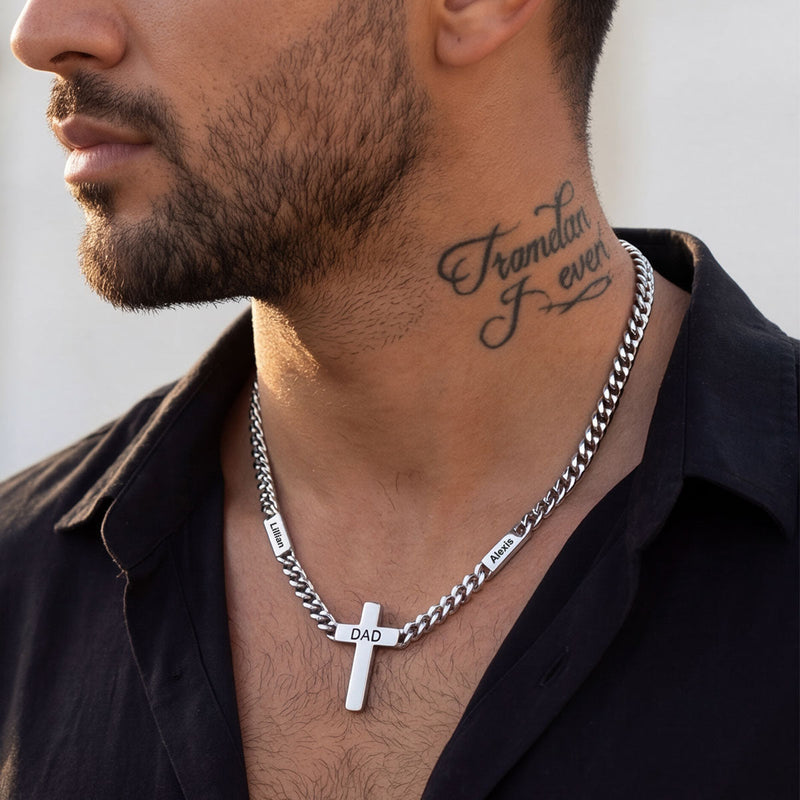 Custom Cross Cuban Link Chain Necklace With Engraved Name for 5/7mm