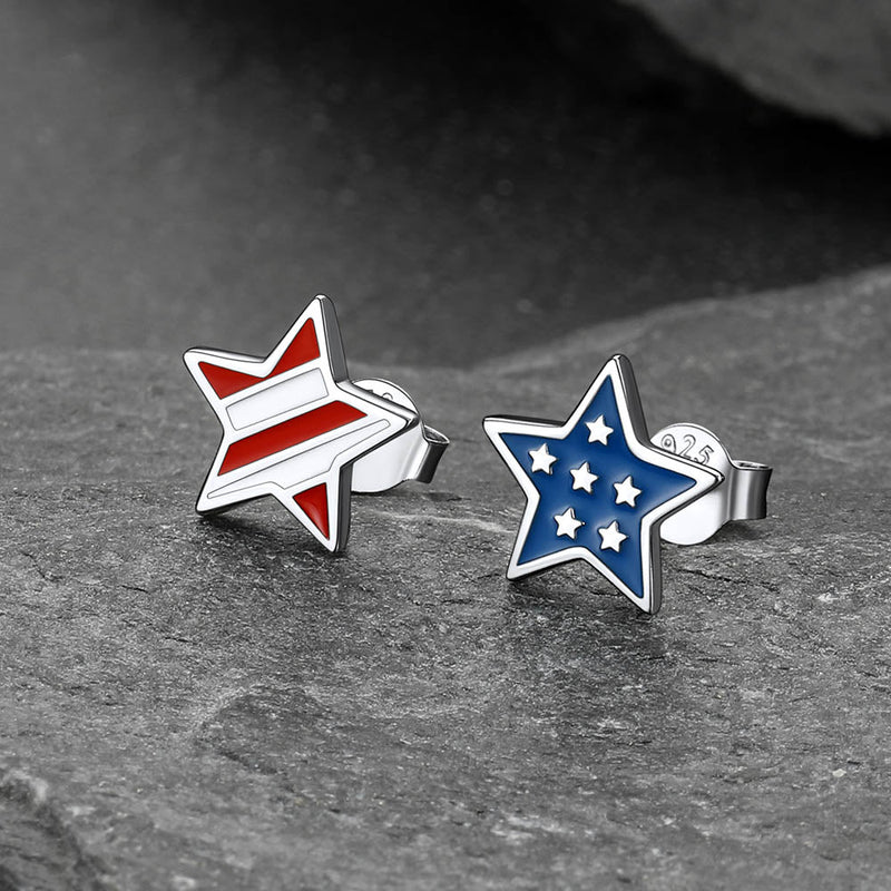 4th of July Star Earrings American Flag Studs for
