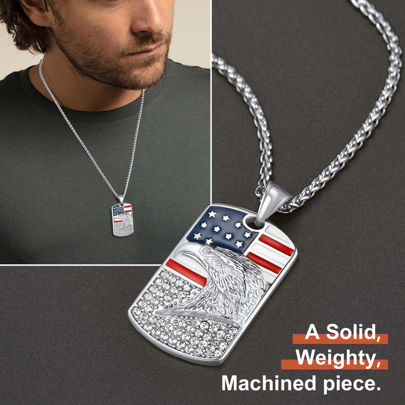 Engraved American Flag Eagle Dog Tag Necklace for
