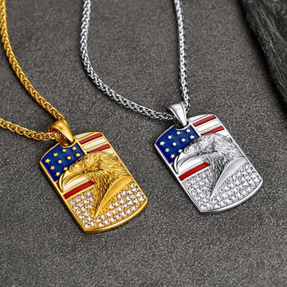 Engraved American Flag Eagle Dog Tag Necklace for
