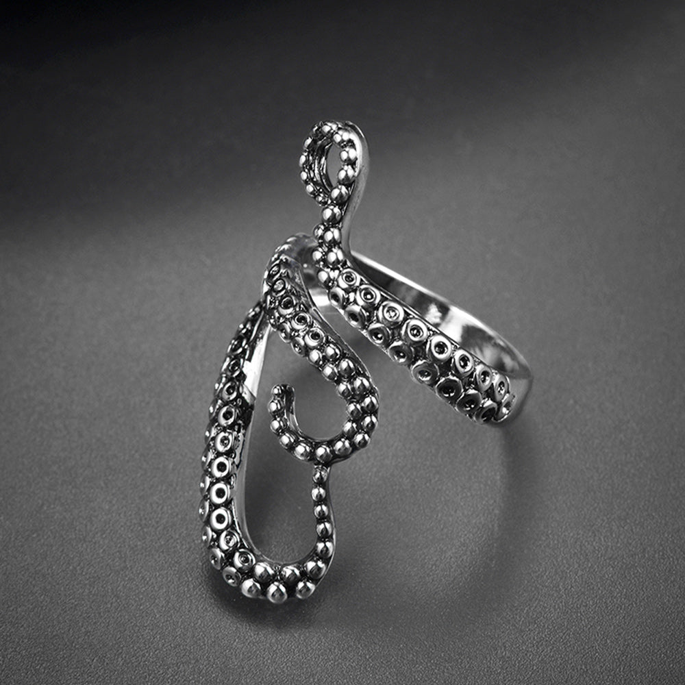 Gothic Punk Animal Octopus Adjustable Open Ring for