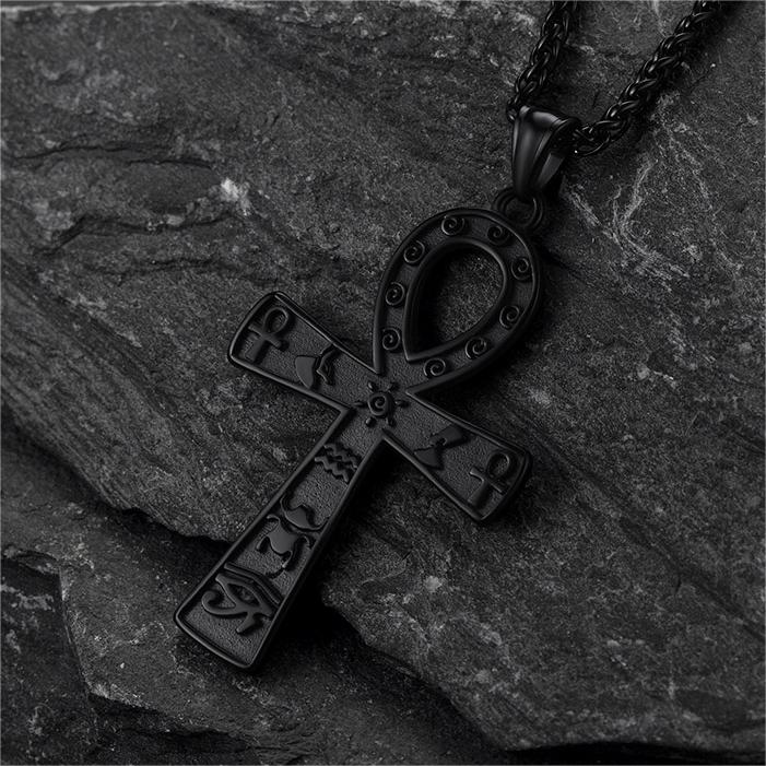 Egyptian Ankh Cross Necklace Pendant With Hieroglyphic for