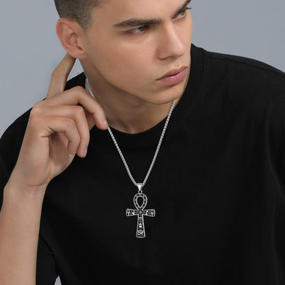 Egyptian Ankh Cross Necklace Pendant With Hieroglyphic for