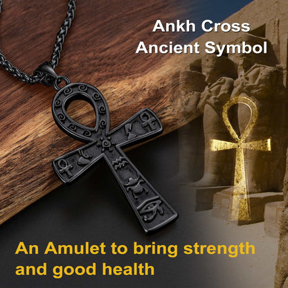 Egyptian Ankh Cross Necklace Pendant With Hieroglyphic for