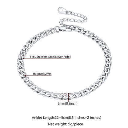 Cuban Chain Anklet for or Beach Foot Jewelry