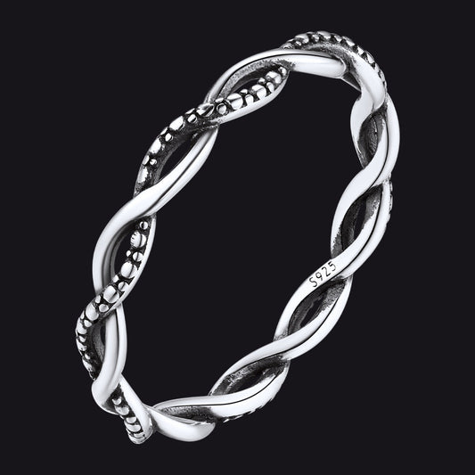 925 Sterling Silver 2.8mm Wide Antique Silver Stack Twist Ring for