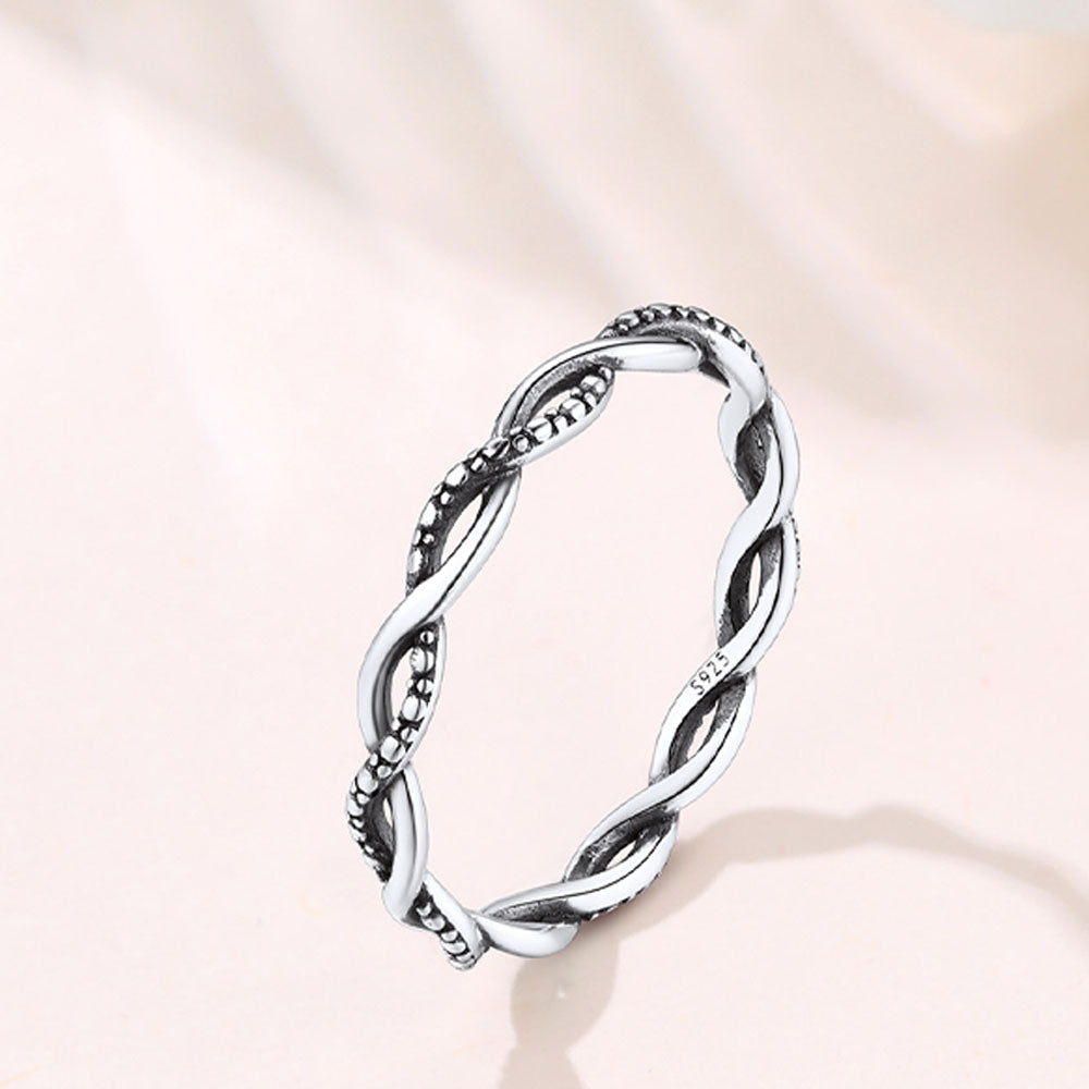 925 Sterling Silver 2.8mm Wide Antique Silver Stack Twist Ring for