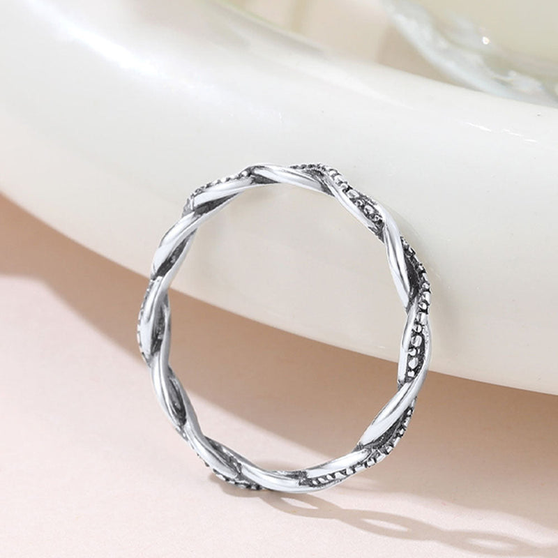 925 Sterling Silver 2.8mm Wide Antique Silver Stack Twist Ring for
