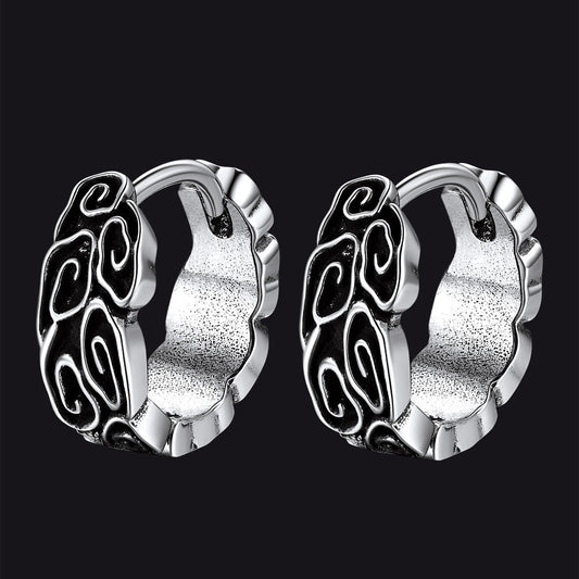 Gothic Auspicious Clouds Grass Pattern Hoop Earrings for
