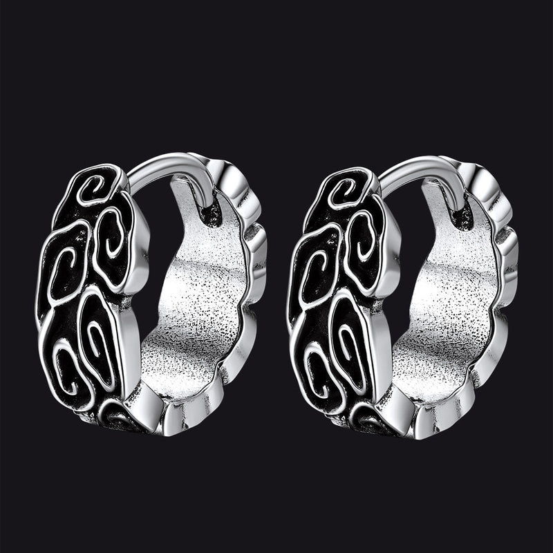 Gothic Auspicious Clouds Grass Pattern Hoop Earrings for