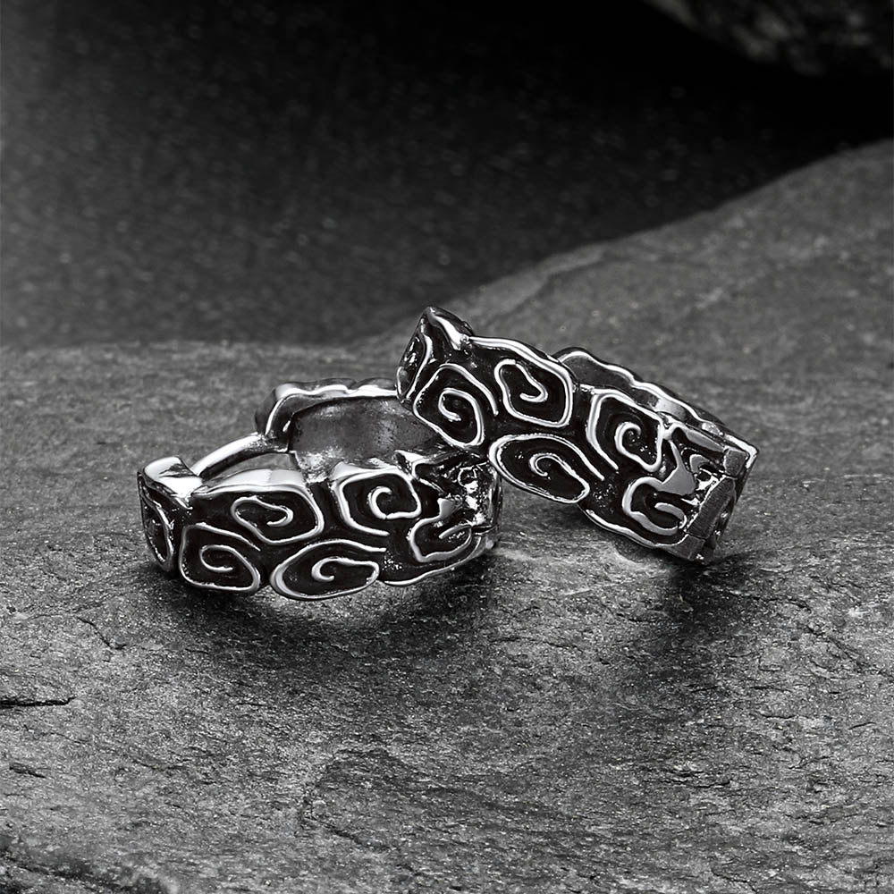 Gothic Auspicious Clouds Grass Pattern Hoop Earrings for