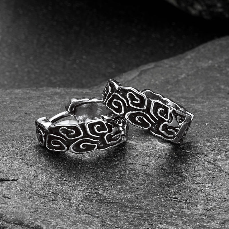 Gothic Auspicious Clouds Grass Pattern Hoop Earrings for