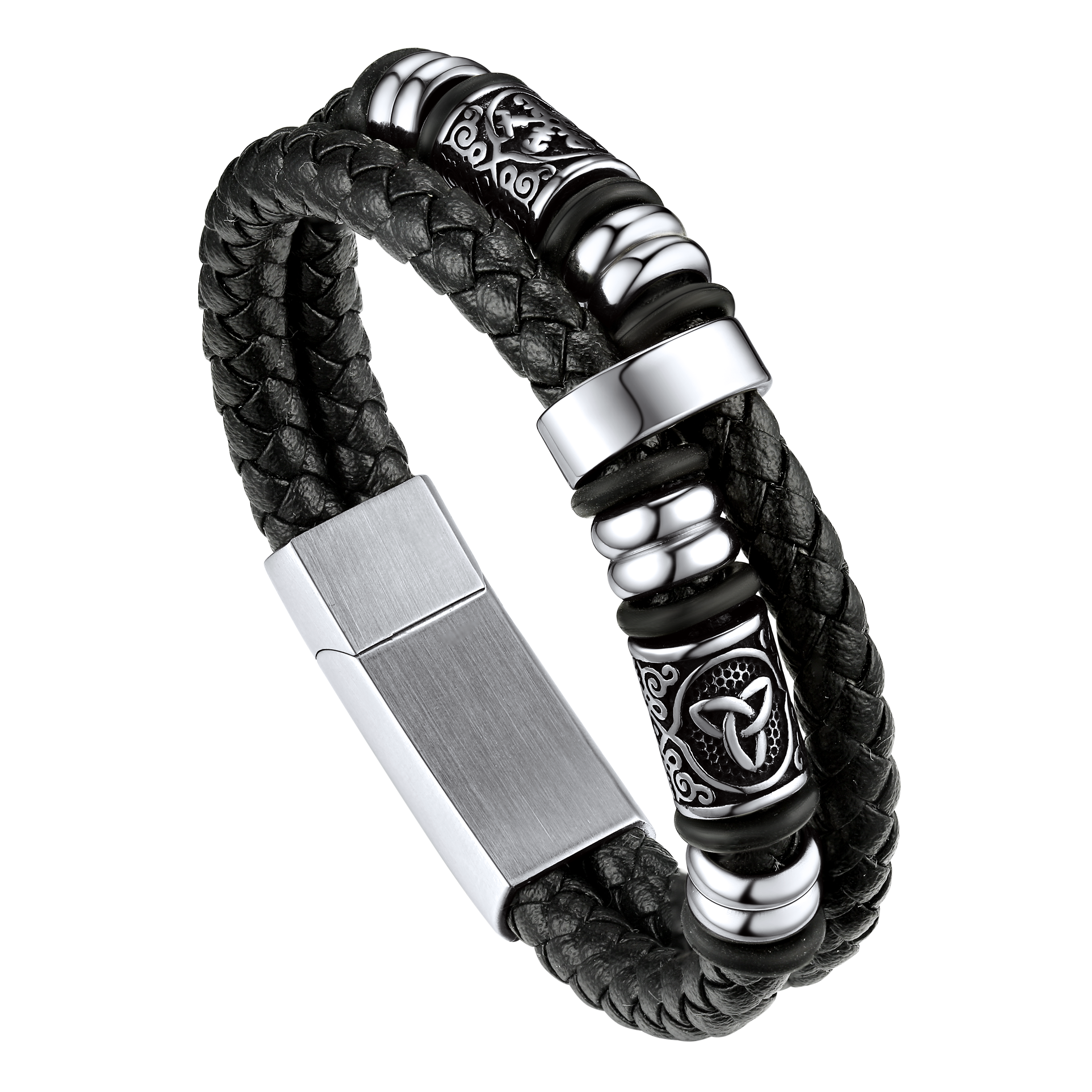 Engraved Viking Leather Braided Wristband Bracelet Gift for My Grandson