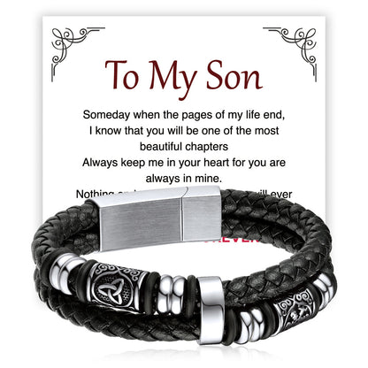 Engraved Viking Leather Braided Wristband Bracelet Gift for My Grandson