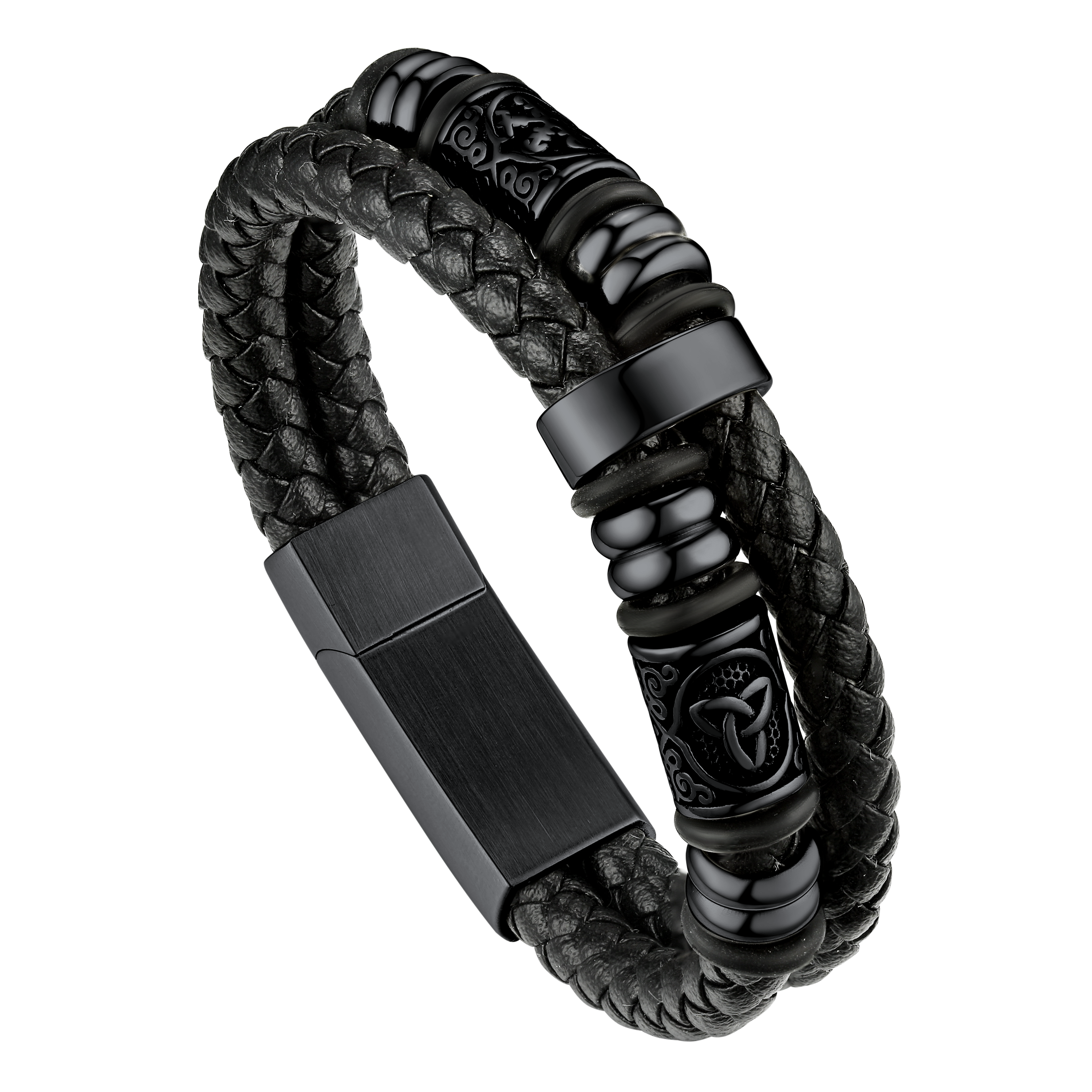 Engraved Viking Leather Braided Wristband Bracelet Gift for My Grandson