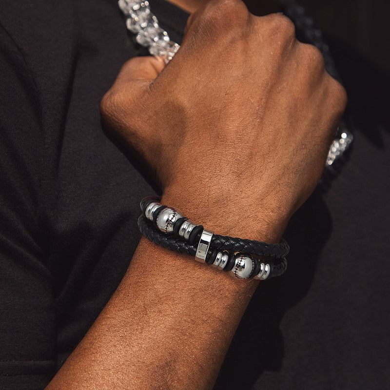 Sport Baseball Leather Cuff Bracelet Braided for