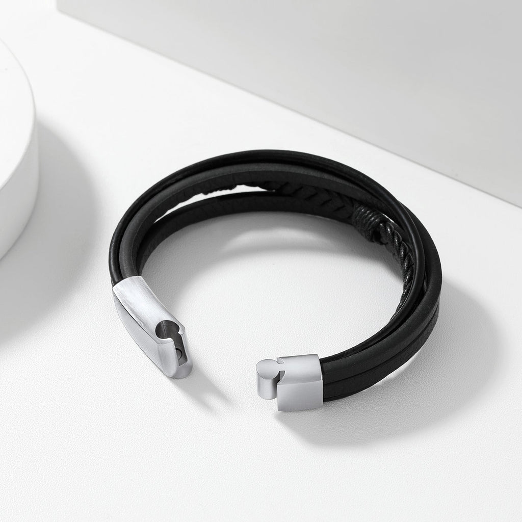 Feather Multi Layer Braided Leather Bracelet Gift for Son