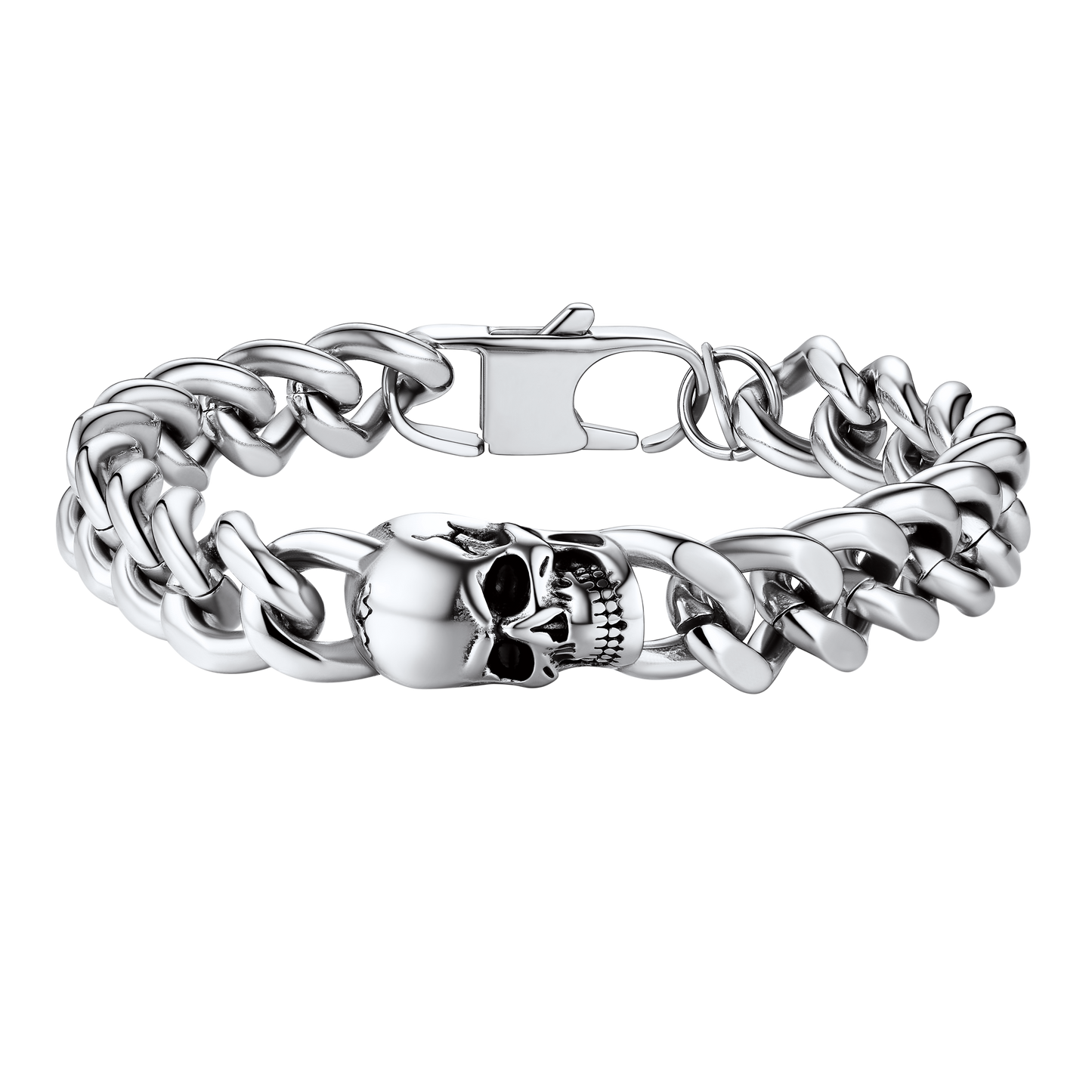 Gothic Heavy Cuban Chain Skull Bracelet for in Stainless Steel
