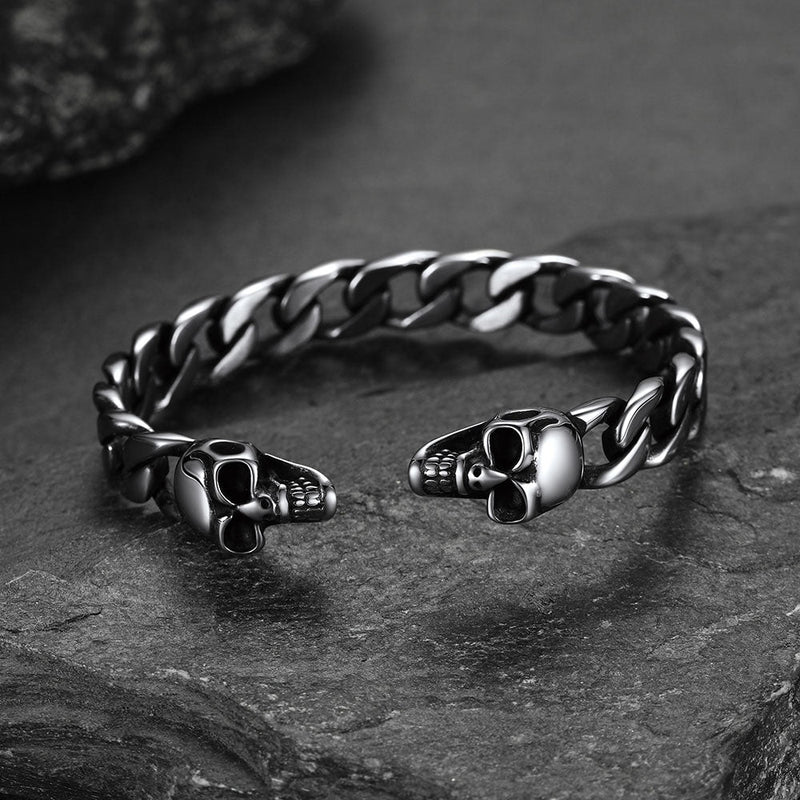 Hallween Gothic Skull Skeleton Head Cuban Chain Bracelet Cuff for