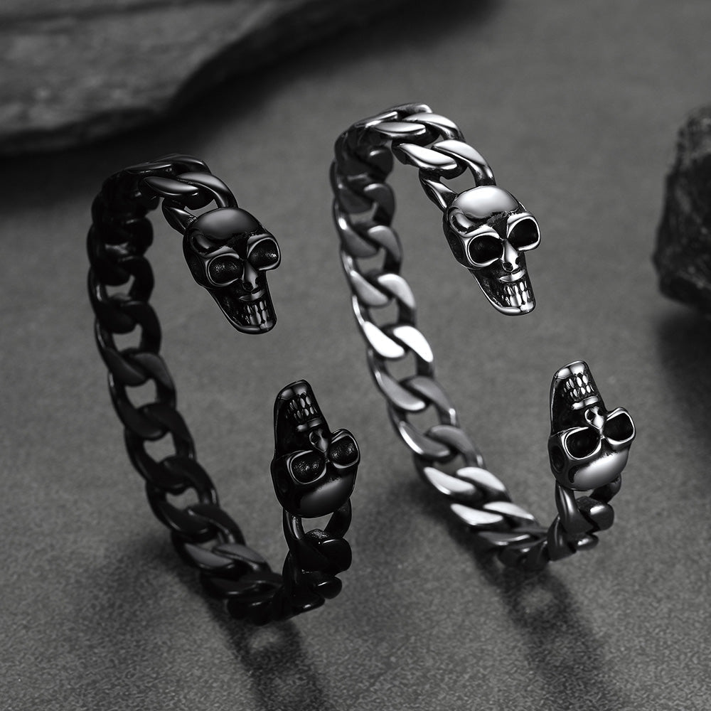 Hallween Gothic Skull Skeleton Head Cuban Chain Bracelet Cuff for