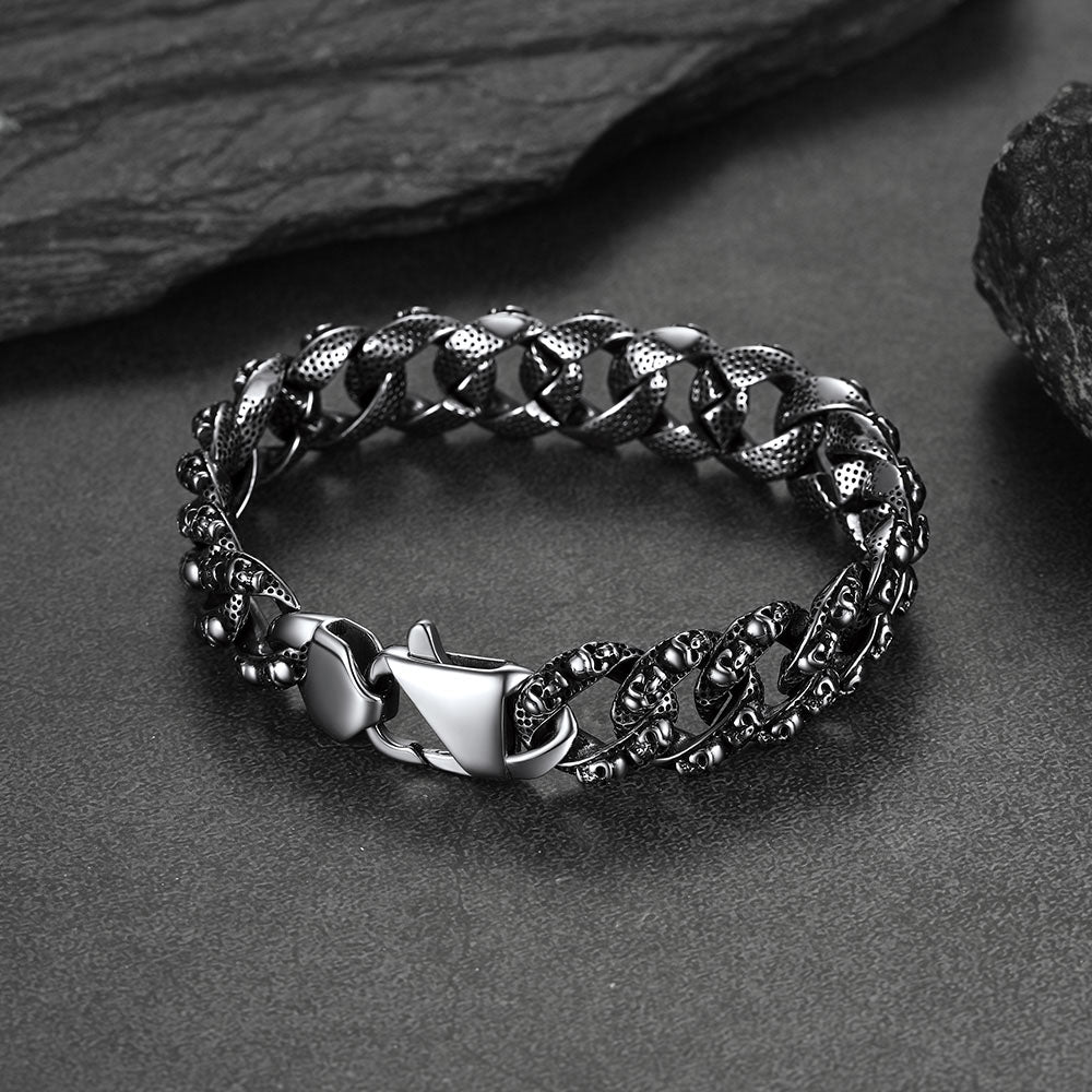 Chunky Heavy Skull Cuban Link Chain Bracelet for , 16mm Width