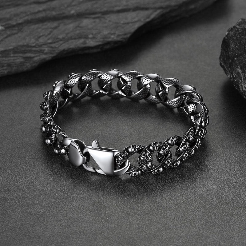 Chunky Heavy Skull Cuban Link Chain Bracelet for , 16mm Width