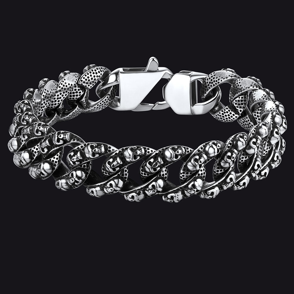 Chunky Heavy Skull Cuban Link Chain Bracelet for , 16mm Width