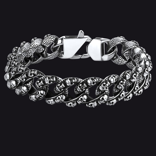 Chunky Heavy Skull Cuban Link Chain Bracelet for , 16mm Width