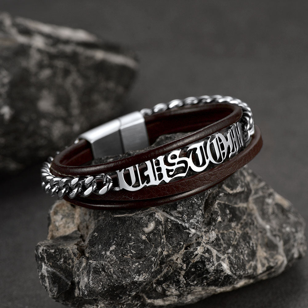 Customized Names Layer Braided Leather Bracelet for Father