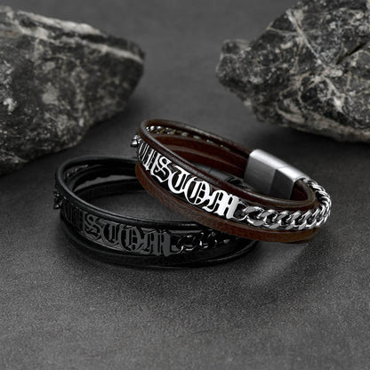 Customized Names Layer Braided Leather Bracelet for Father