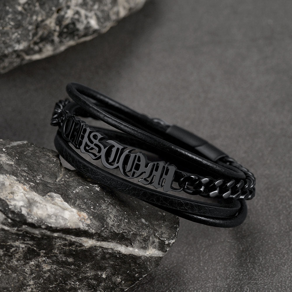 Customized Names Layer Braided Leather Bracelet for Father