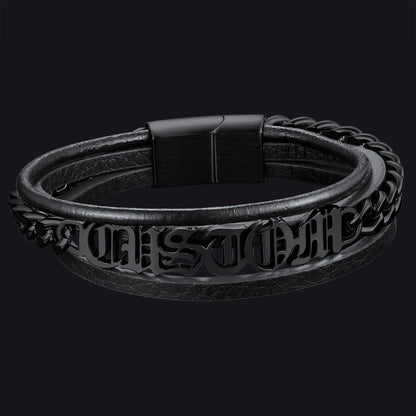 Customized Names Layer Braided Leather Bracelet for Father