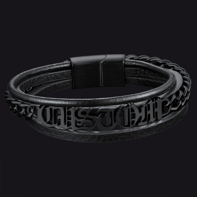 Customized Names Layer Braided Leather Bracelet for Father