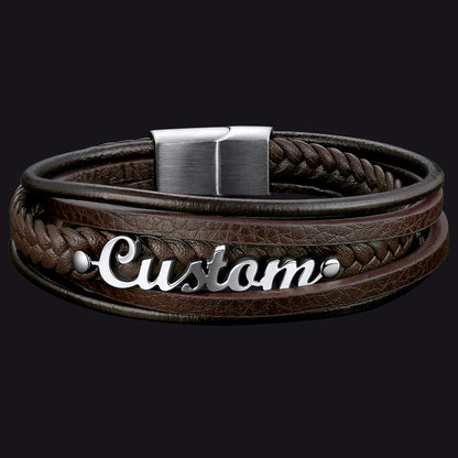 Custom Clasp Braided Leather Wristband Bracelet for Son Dad