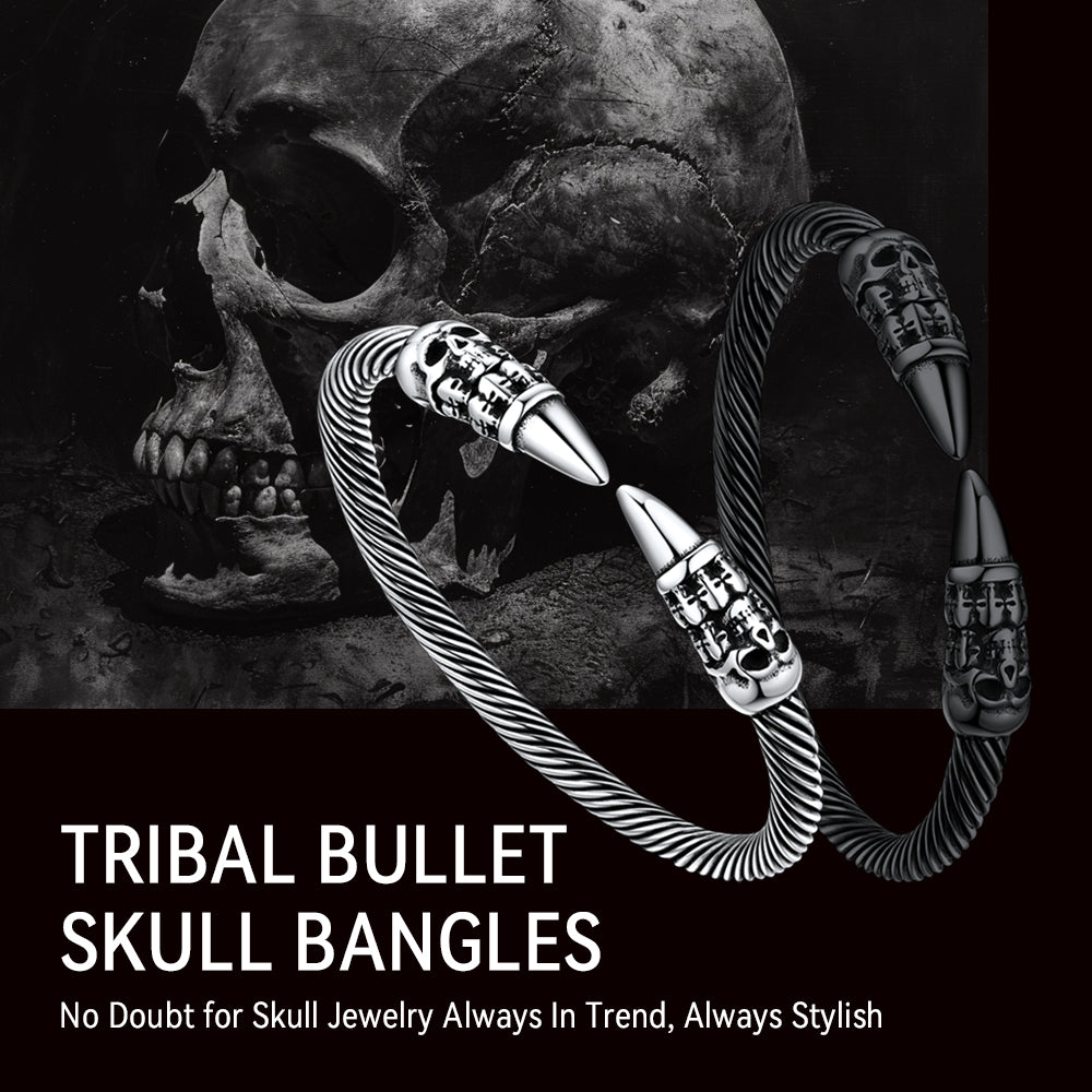 Gothic Punk Skull Open Cuff Bangle Bracelet for