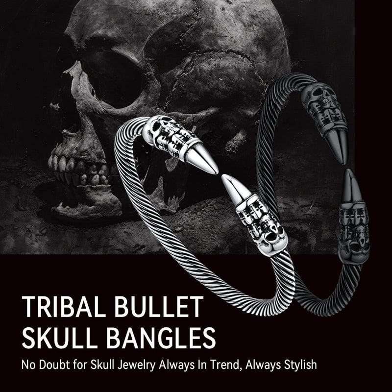 Gothic Punk Skull Open Cuff Bangle Bracelet for