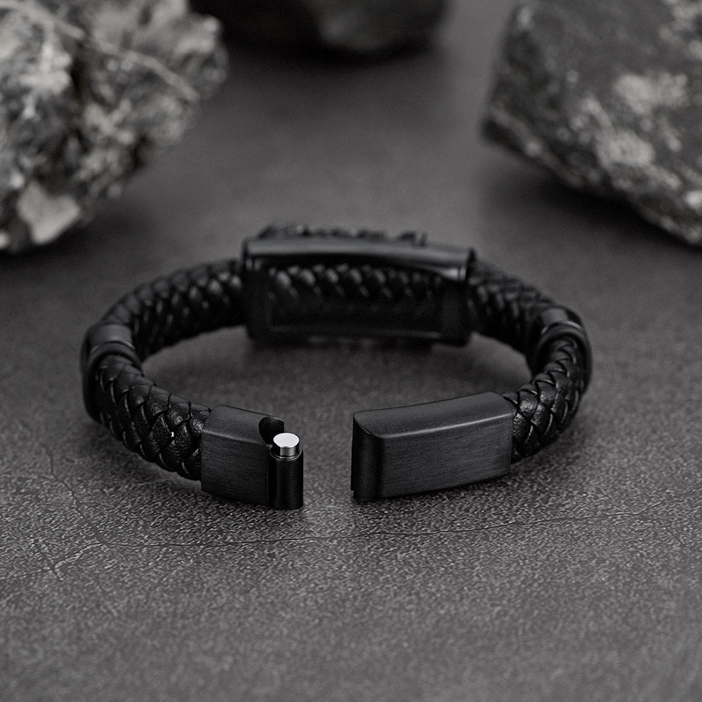 Punk Scorpion Black Braided Leather Bracelet Bangle Gift for Son Grandson