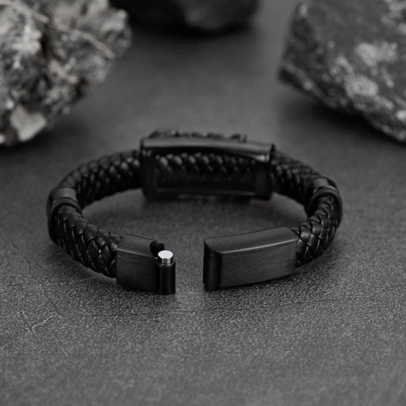 Punk Scorpion Black Braided Leather Bracelet Bangle Gift for Son Grandson