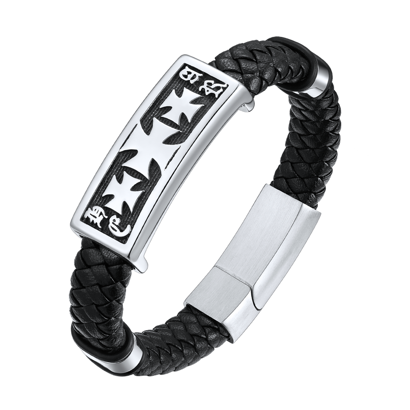 Christian Knights Templar Cross Leather Bracelet for