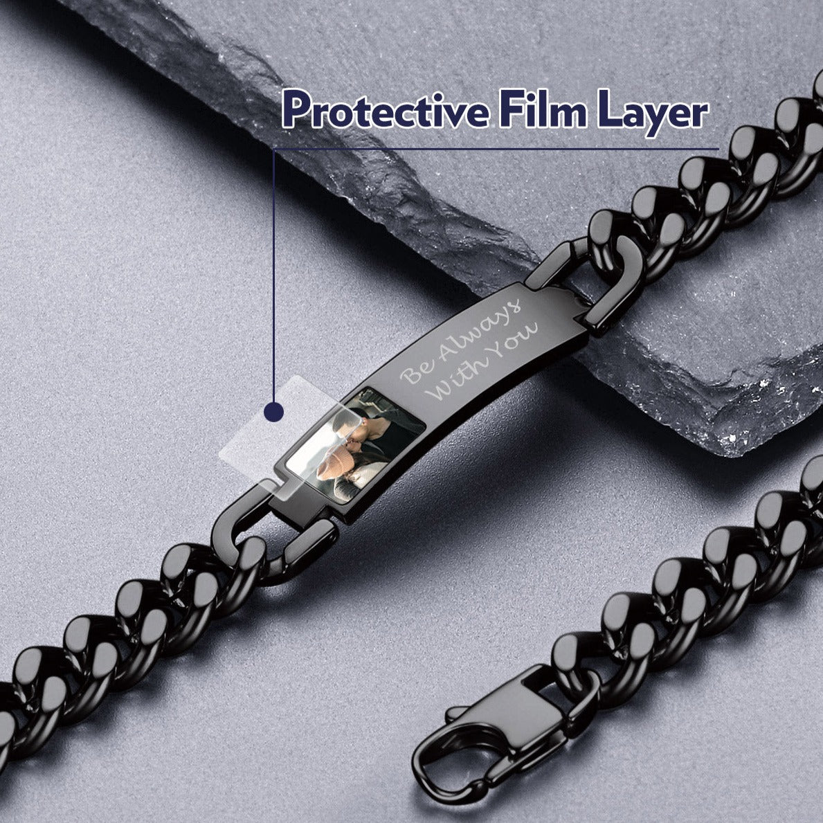 Personalized Nameplate Cuban Link Chain Bracelet With Picture for