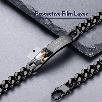 Personalized Nameplate Cuban Link Chain Bracelet With Picture for