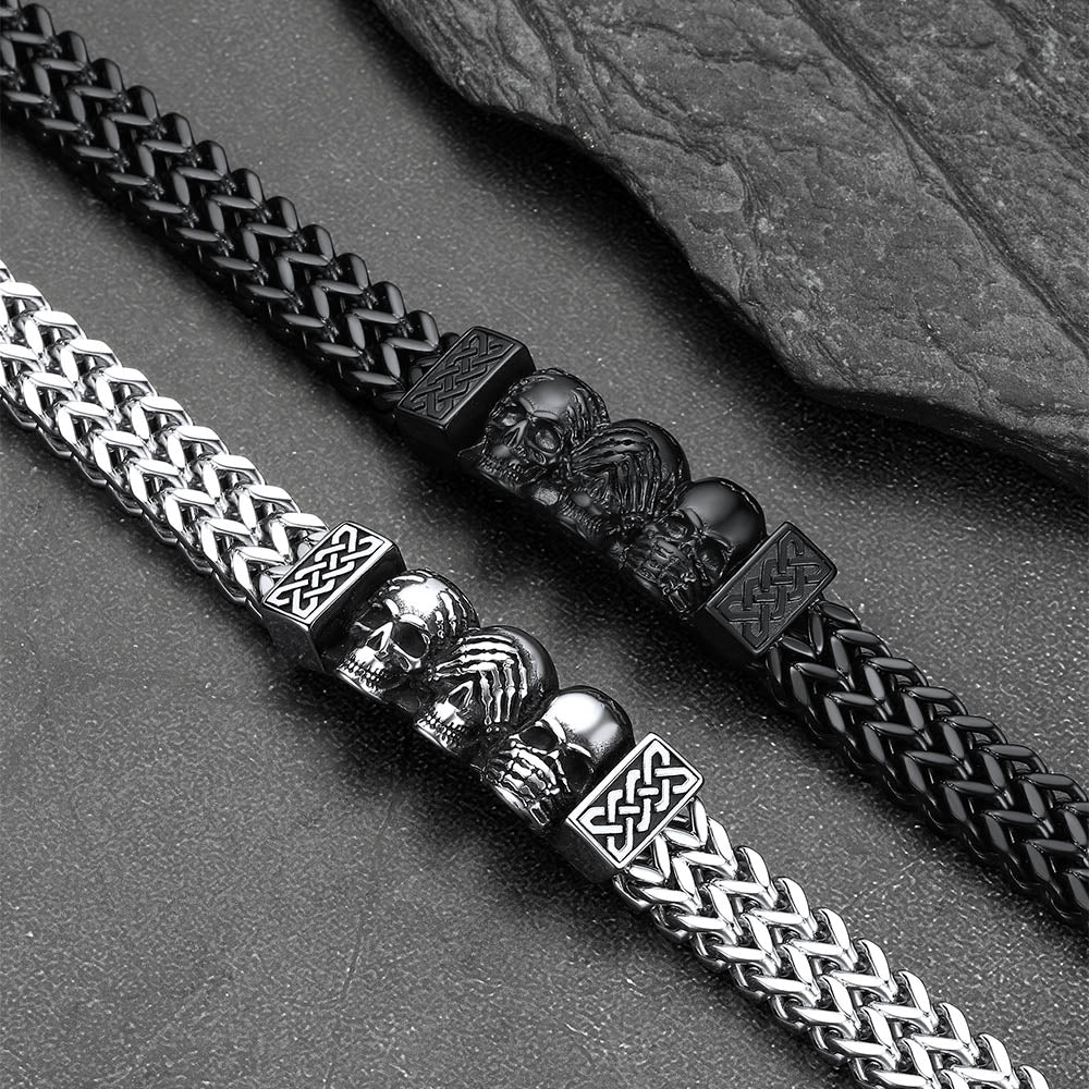 Halloween Gothic Skull Chain Bracelet for With Celtic Knot in Stainless Steel
