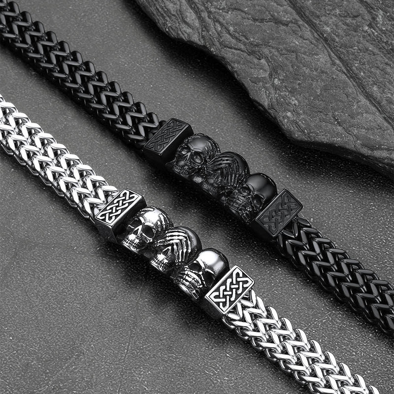 Halloween Gothic Skull Chain Bracelet for With Celtic Knot in Stainless Steel