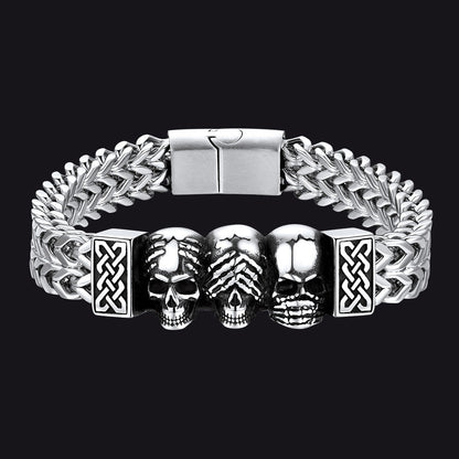 Halloween Gothic Skull Chain Bracelet for With Celtic Knot in Stainless Steel