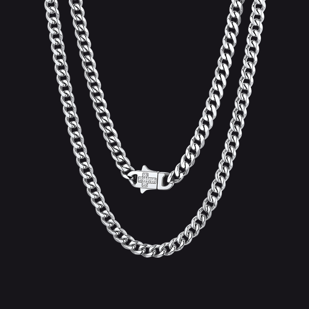 Miami Cuban Link Chain Necklace With Cross for