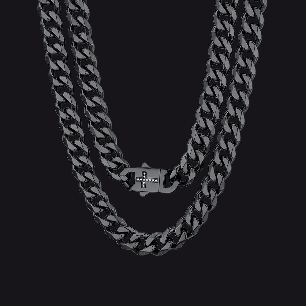 Miami Cuban Link Chain Necklace With Cross for